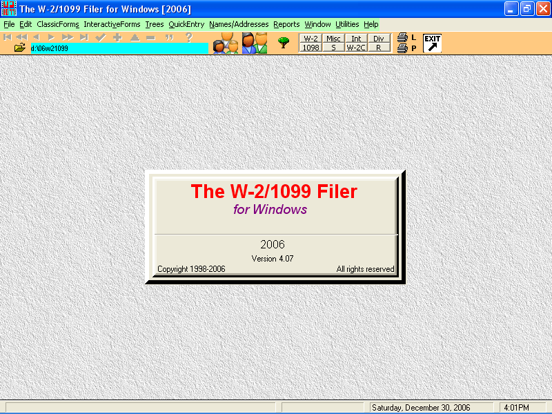 Main screen for our W2 software and 1099 software